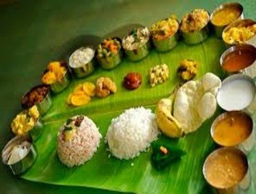 Festive banana leaf thali served at a Pongal and Ugadi celebration