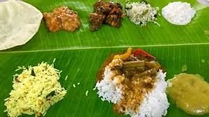 Traditional Brahmin meal served on a banana leaf at a ceremony
