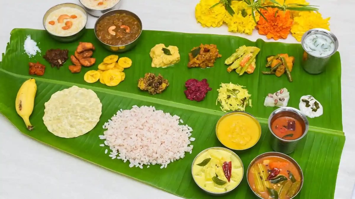 Full Kerala sadya served on a banana leaf by Sri Lakshmi Caterers