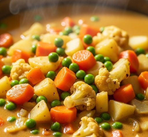 Mixed vegetable kurma served alongside breads at a catered meal