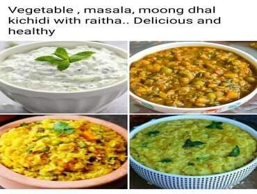 Moong dal khichdi and raitha combo portioned for a corporate meal box