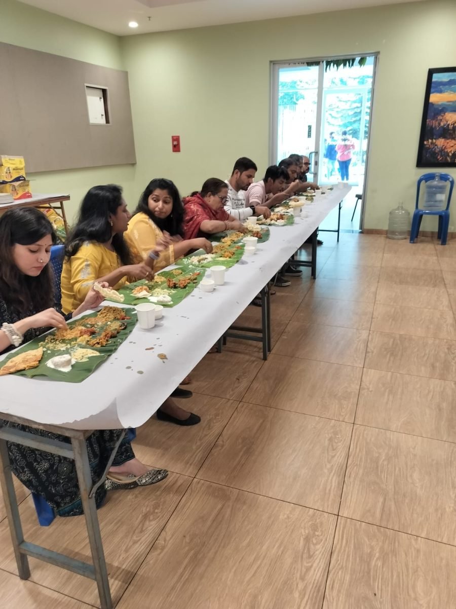Office team served a traditional banana leaf lunch at work