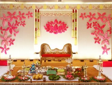 Traditional decorated swing prepared for the mother-to-be at a seemantham