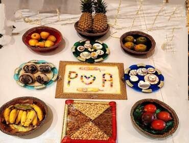 Fruits and dry fruits tray arranged for a seer varisai exchange
